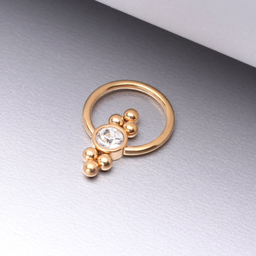 Detail View 1 of Golden Royal Bali Essence Beaded Steel Captive Bead Ring-Clear Gem